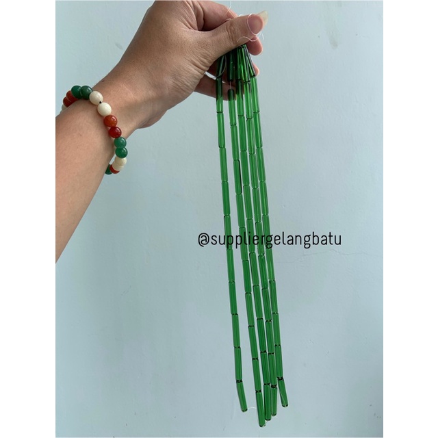 manik glass bead green quartz 30 x 5mm bahan prakarya gelang kalung