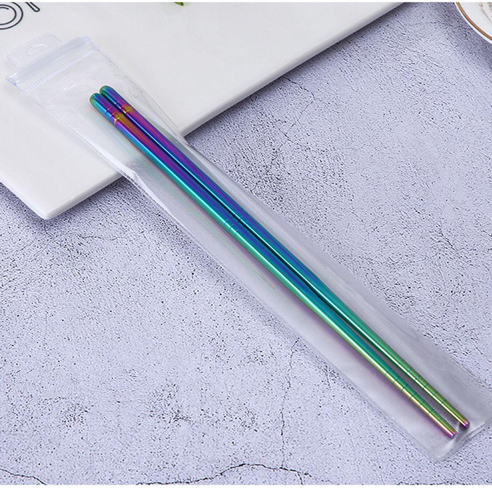 Populer 1pasang Sumpit China Warna-Warni chopstick Reusable Besi Anti Slip Dishware Alat Masak Stainless Steel