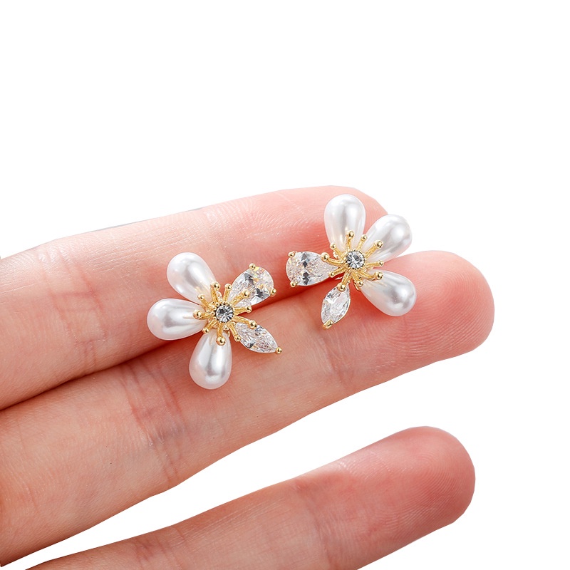 2022 Anting Tusuk Sterling Silver 925 Desain Bunga Hias Zircon + Mutiara Gaya Korea Untuk Wanita