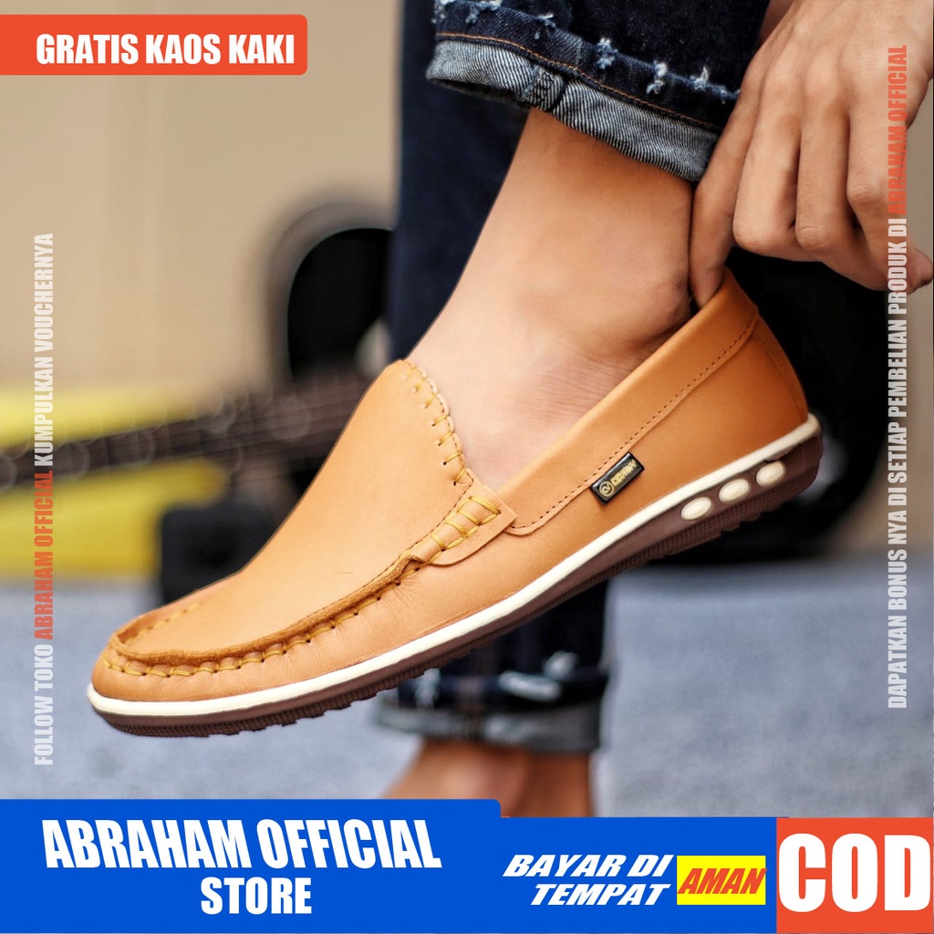 ABRHM x MYTH Sepatu Slip On Pria Sepatu Pria Casual Slip Sepatu Cowok/Cowo Kulit Asli Sepatu Kasual Slop Anti Slip Semi Formal Kerja Kuliah Gaya Santai Keren Kekinian Original Murah Terlaris