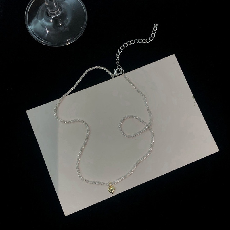 Kalung Rantai Choker Liontin Hati Warna Emas Silver Untuk Wanita