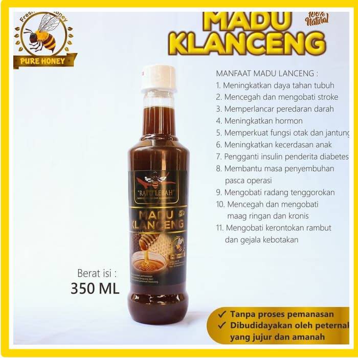 Madu Klanceng Asli Murni 350 Ml Kelulut Lebah Trigona Indonesia