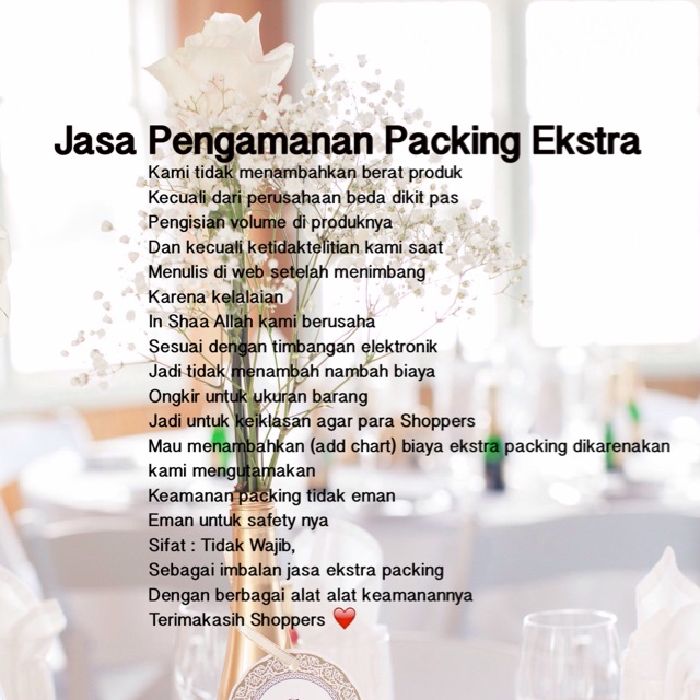 

BIAYA JASA EKSTRA PENGAMAN PACKING ( BUBLE WRAP ) !
