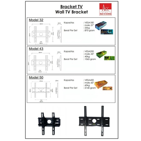 BRACKET TV ACC / BRAKET universal / BREKET LED LCD MONITOR 43&quot; 50&quot; 55&quot; 60&quot;