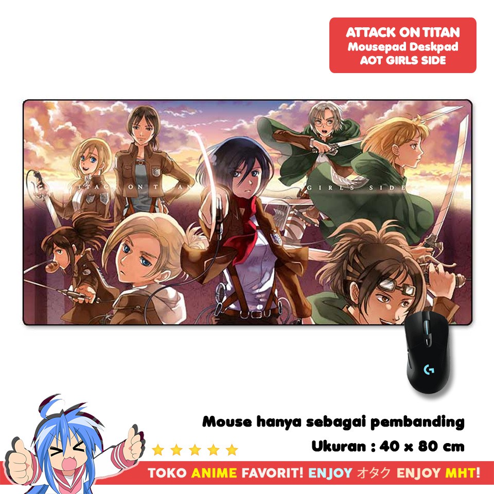 Mousepad Anime Gaming Deskpad Anime Attack On Titan AOT Girls Mikasa Sasha Annie Crista Hange Hanji Historia Ymir Shingeki no Kyojin SNK