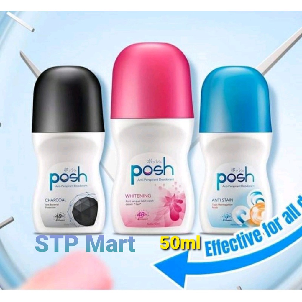 POSH DEODORANT ROLL ON GIRL CHARCOAL &amp; WHITENING &amp; ANTI STAIN, hijab 50ML / POSH DEODORAN