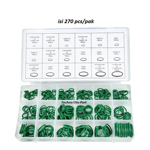 Set 270 Pcs Karet Green Seal O Ring HNBR Universal Gasket Mesin