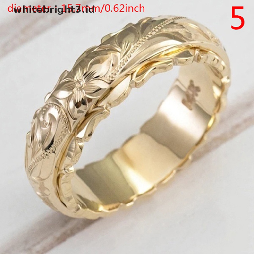 (whitebright3.id) Cincin Lapis Emas 14k Motif Ukir Bunga Untuk Wanita