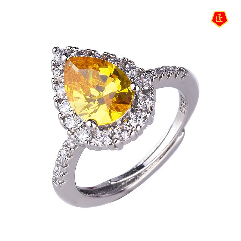 [Ready Stock]Luxury Simple Yellow Diamond Ring Pink Diamond Crystal