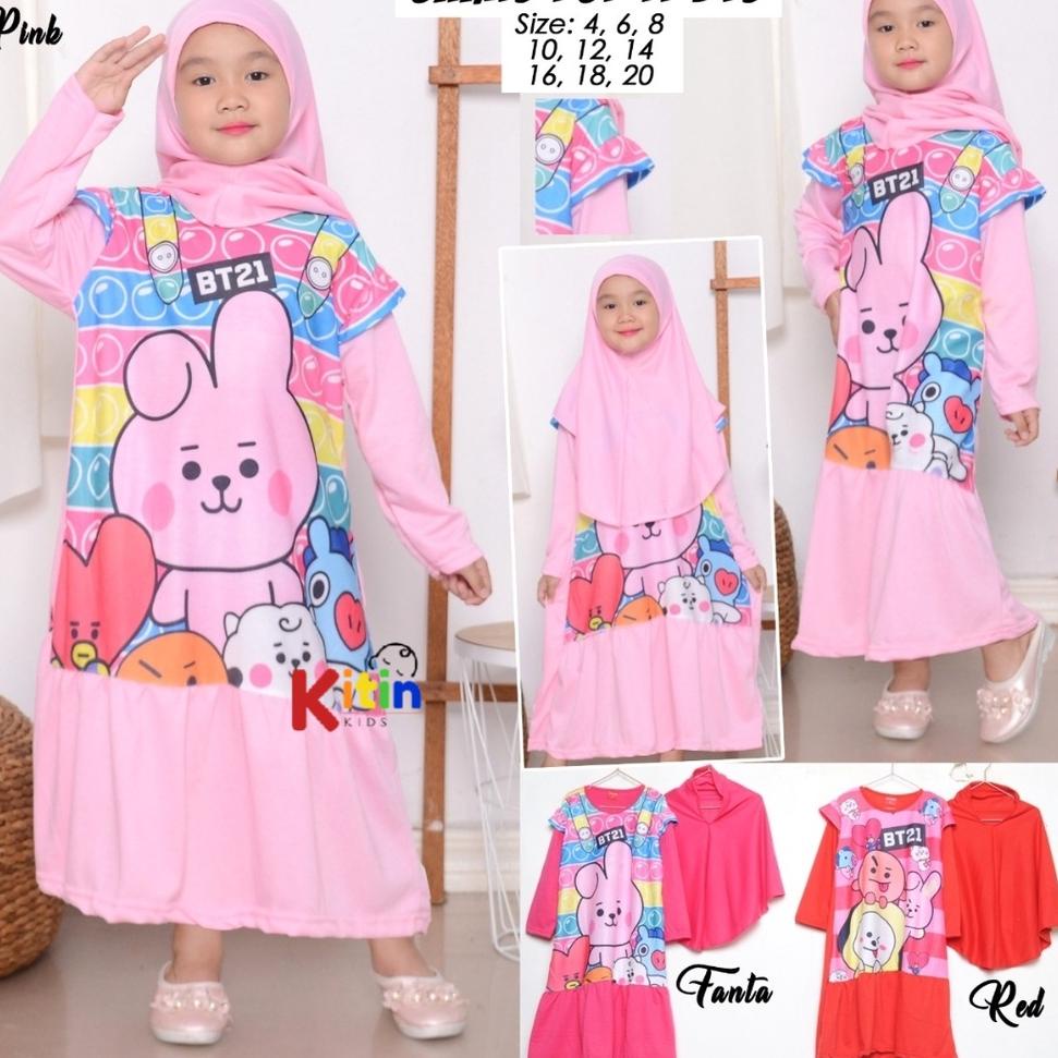 Best OP - GAMIS ANAK PRINTING SET HIJAB 2-10 TAHUN/ BAJU NGAJI ANAK PEREMPUAN MUSLIM MOTIF BT21 BTS