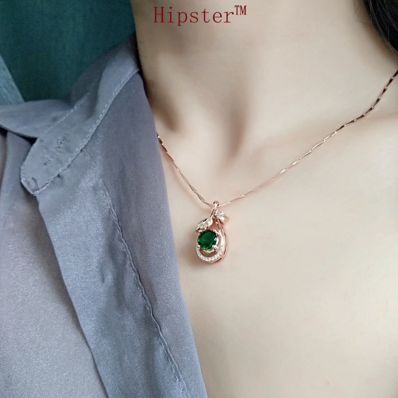 Fashion Natural Emerald Leaf Pendant Vintage Temperament Rose Gold Clavicle Chain