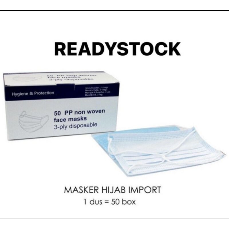Masker Hijab murah headloop 3ply DISPOSABLE 50 pp Non woven