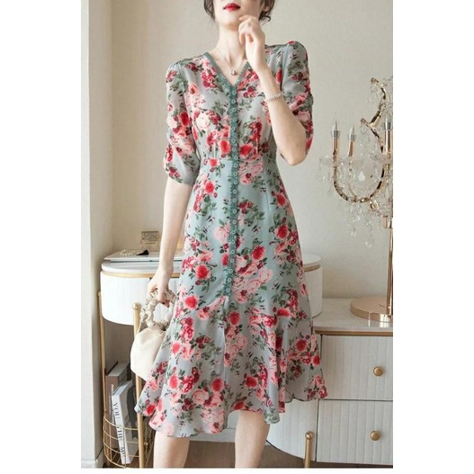 MDLV ~ 12341 Havana Midi Dress Flower Dress Premium Korea Look Fashion import