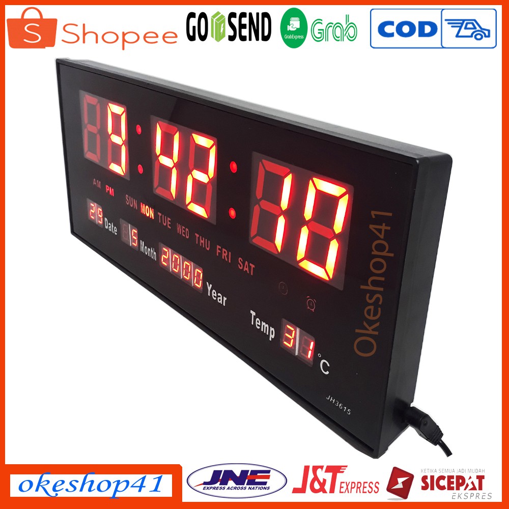 Jam Dinding Digital LED Meja LED Clock 3615 Merah