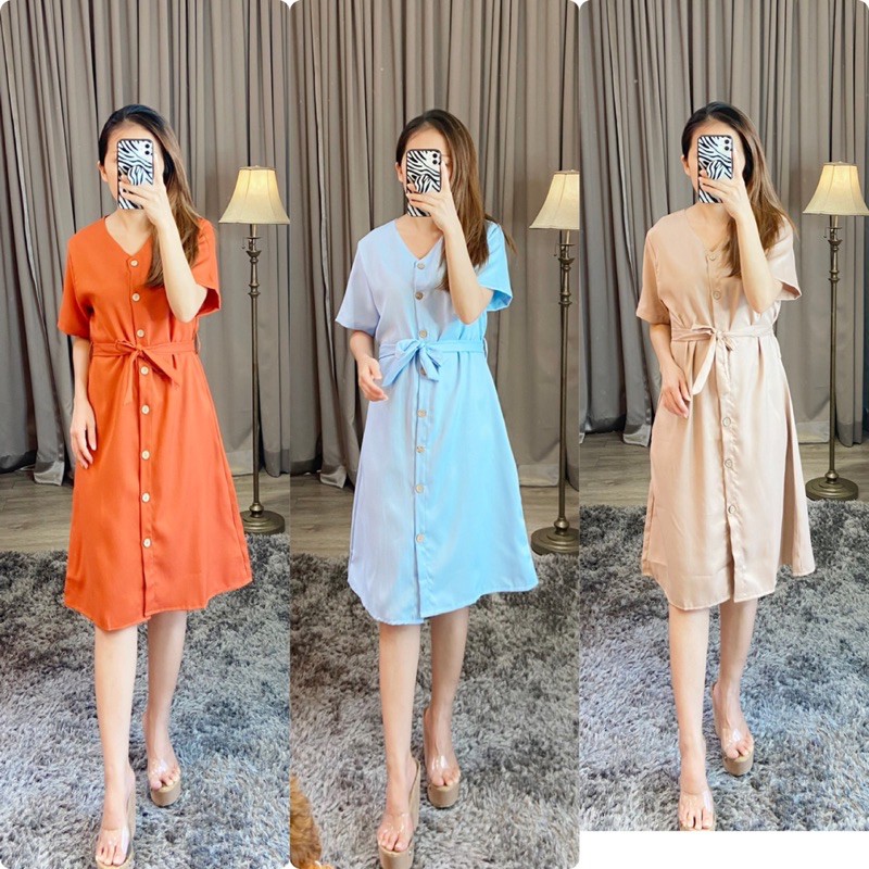 dress casual wanita / dress vneck