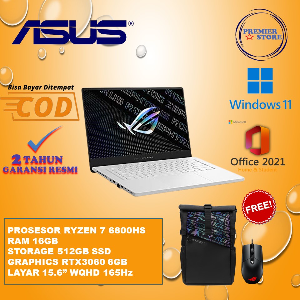 ASUS ROG ZEPHYRUS G15 GA503RM-R736G6G-O RYZEN 7 6800HS 16GB 512GB RTX3060 WQHD 165Hz W11+OHS