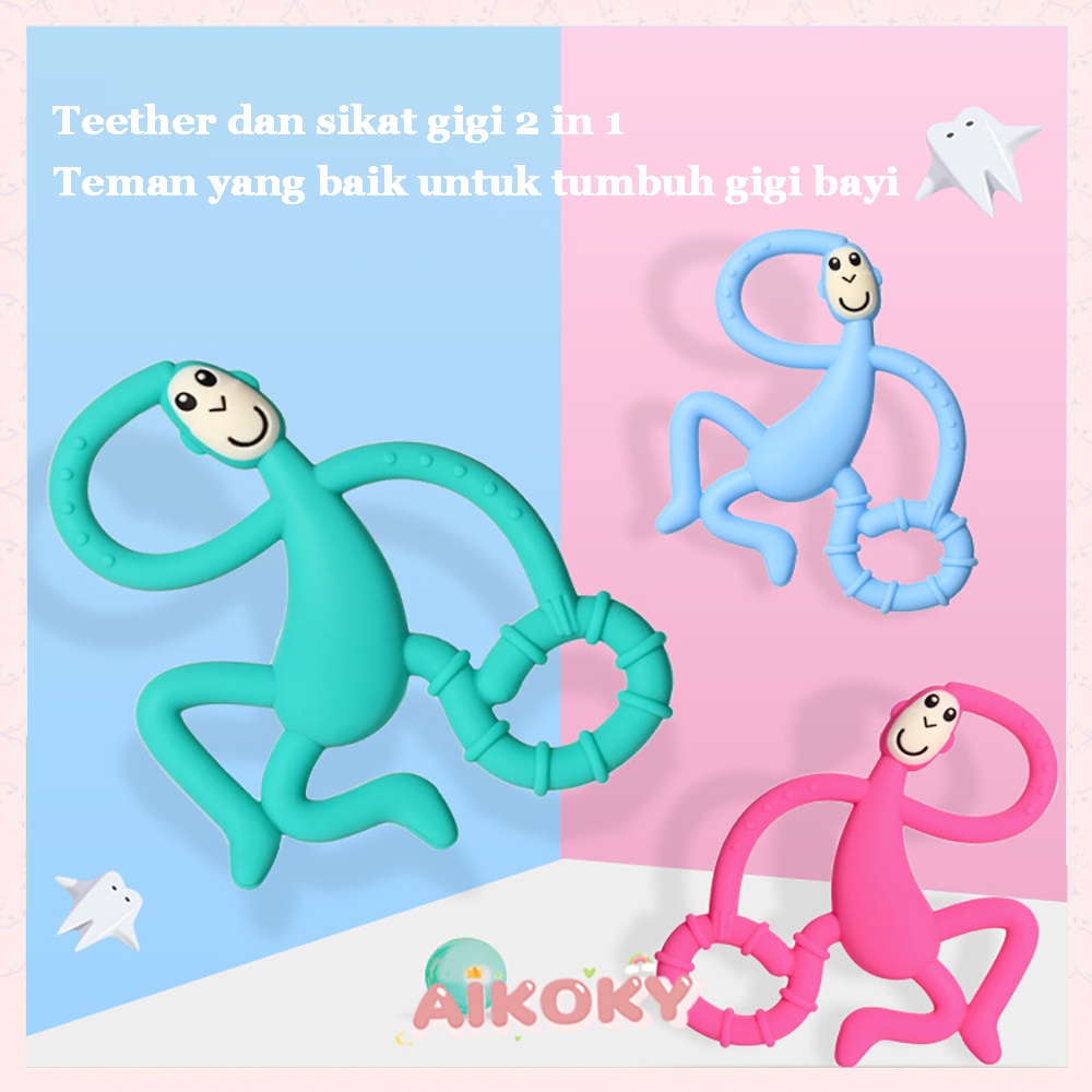 Aikoky Teether bayi/mainan gigitan bayi bahan silikon bentuk monyet menari