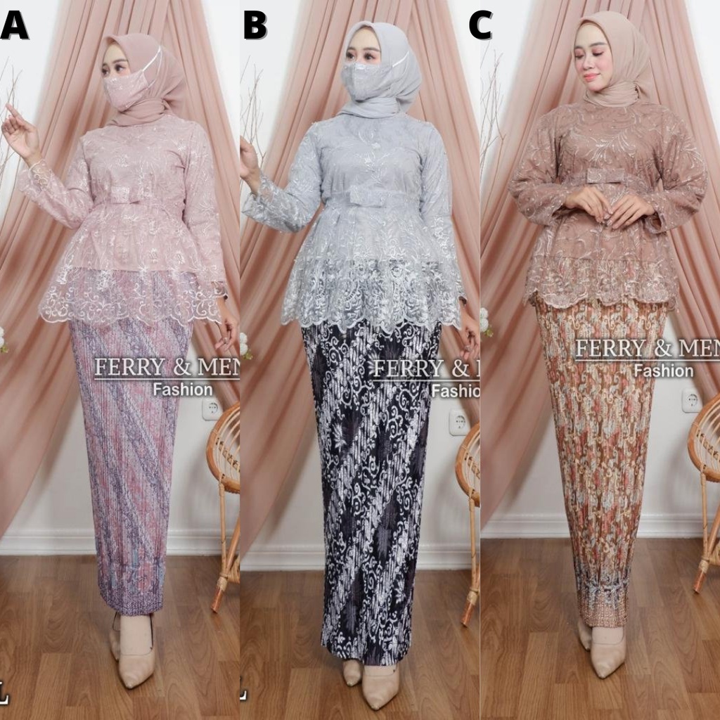 Kebaya Modern Setelan Tulle Sita / Tille Cantika Aneka Pilihan Warna