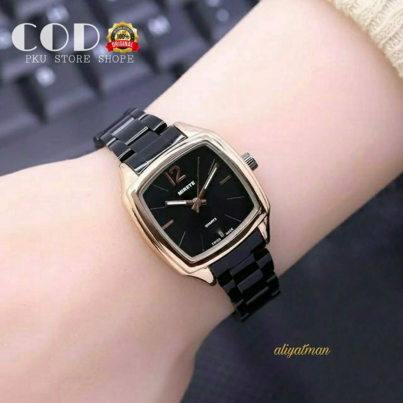 JAM FASHION LADIES MIRETE TALI RANTAI STAINLIS OVAL FREE BATRAI JAM TANGAN WANITA/CEWEK JAM TANGGAN WANITA TERLARIS TAHAN AIR