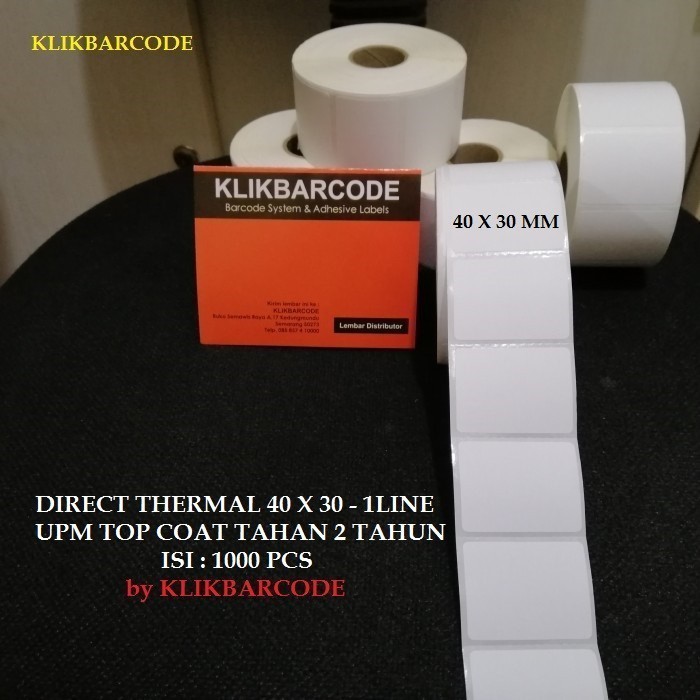 

MURAH stiker barcode thermal 4 x 3 cm, 40 x 30 mm, gap,porporasi, 1000 pcs KLIKBARCODE