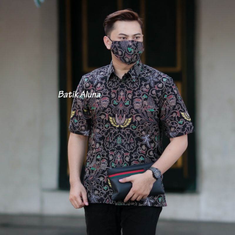 Batik Pria Lengan Pendek Premium Prabuseno Keris modern free masker Aluna SKU 019-Variasi