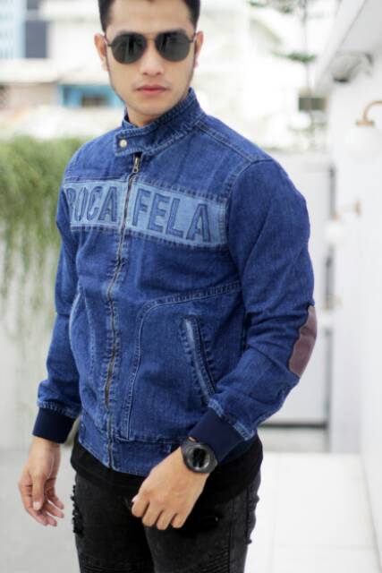 jaket jeans rocafela bordir dada jaket jeans denim pria