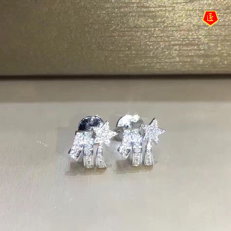 [Ready Stock]Fashion Temperament 18K Gold Moissanite Star Stud Earrings