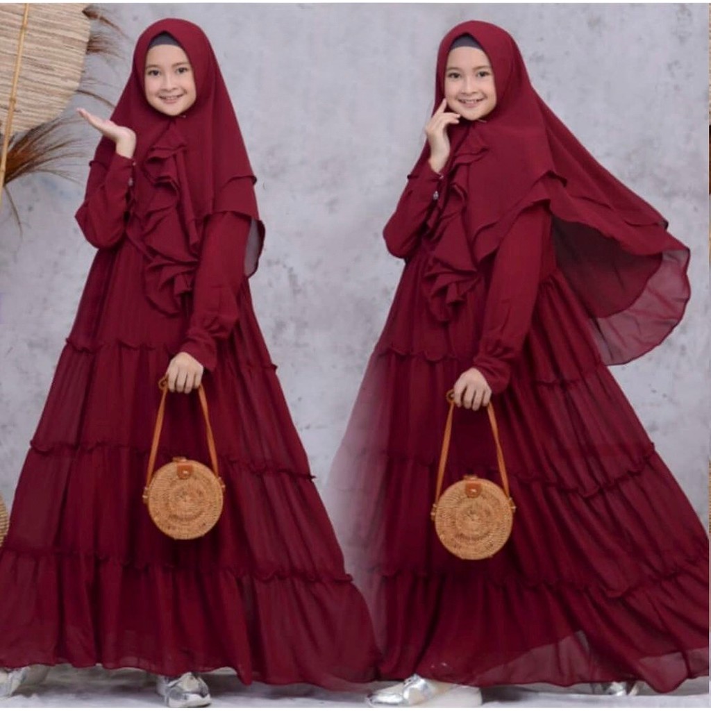 Dress Anak Perempuan usia 11-13 tahun Miana + Free Kerudung Pakaian Hijab baju muslim anak perempuan