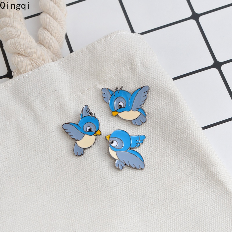 Bros Pin Enamel Bentuk Kartun Tiga Burung Warna Biru Untuk Anak