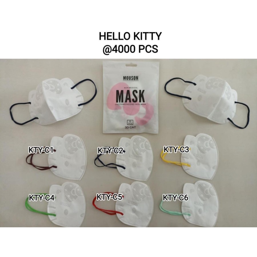 Masker Duckbill Dewasa Hello Kitty Model 3D Emboss Earloop Tali Random Disposable Facemask 10 Pcs