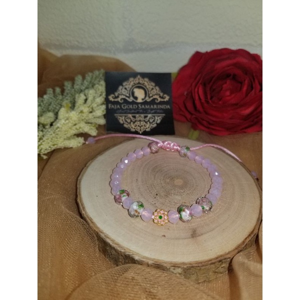 Gelang Crystal Pink Charm LOTUS CAT PINK Emas 24 Karat/999%