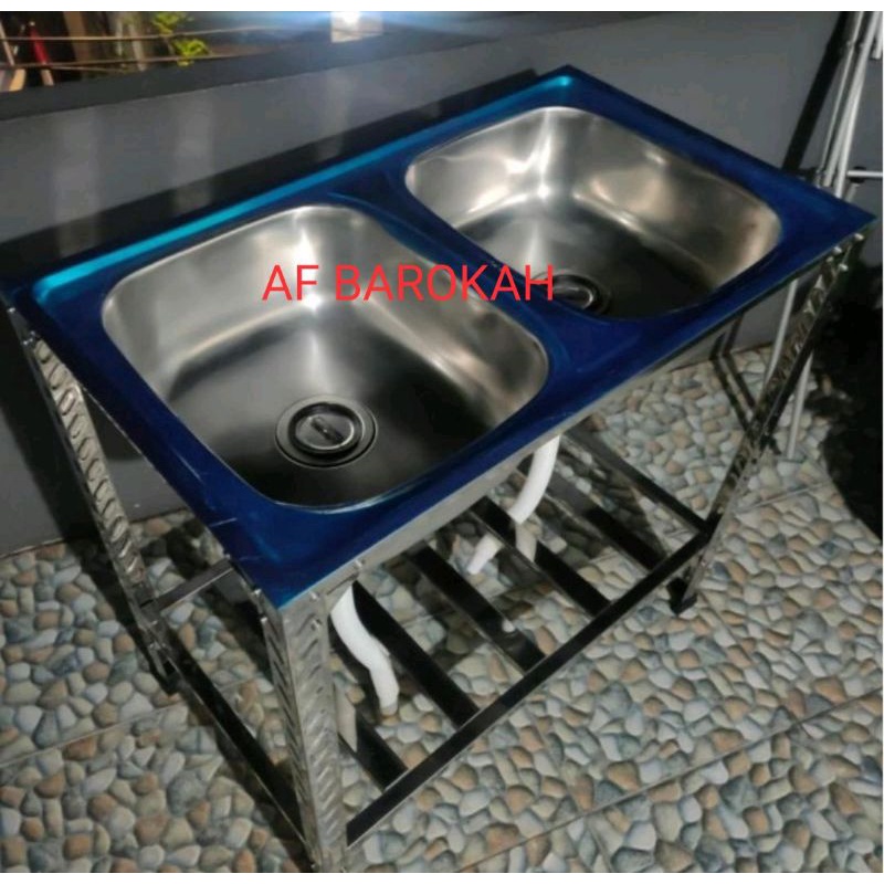 BAK CUCI PIRING PORTABLE/WASTAFEL SINK 2 LUBANG PAKE KAKI KOMPLIT