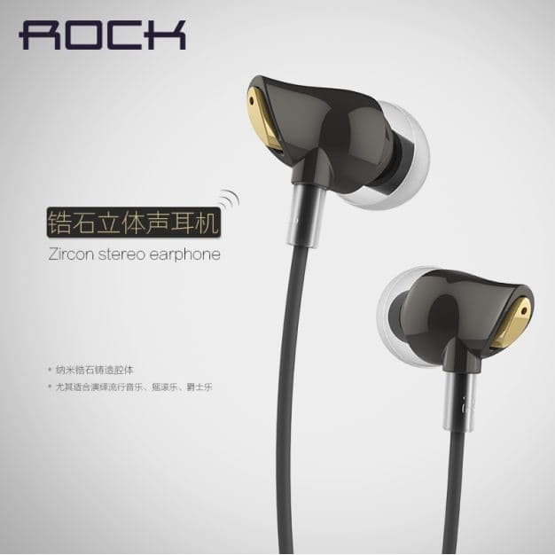 100 Original ROCK Zircon Stereo Earphone with Mic Headset Handsfree - Putih