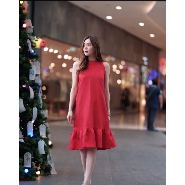 marketonline remple dress / dress casual wanita bahan rayon / rayon dress merah