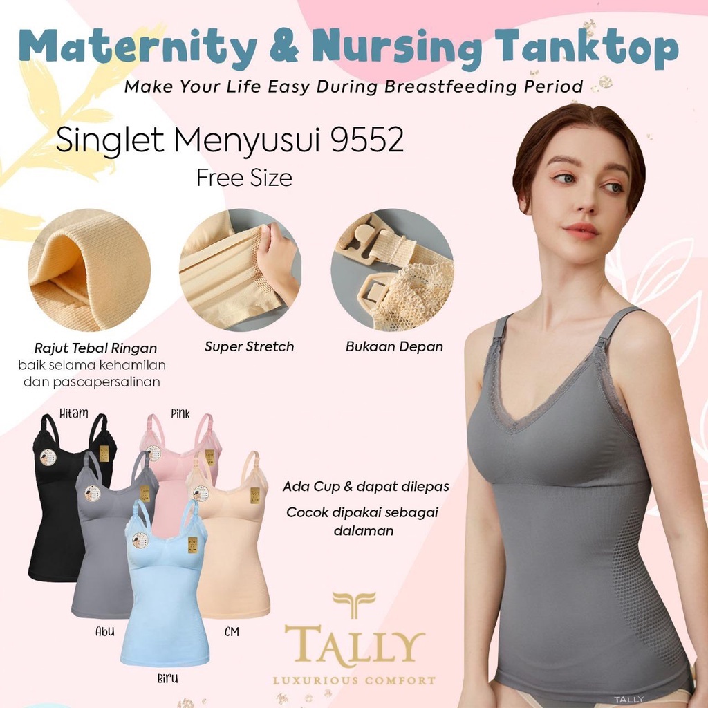 TALLY SINGLET TANK TOP MENYUSUI 9552 I FREE SIZE I FIT TO L I BAHAN RAJUT I CUP B