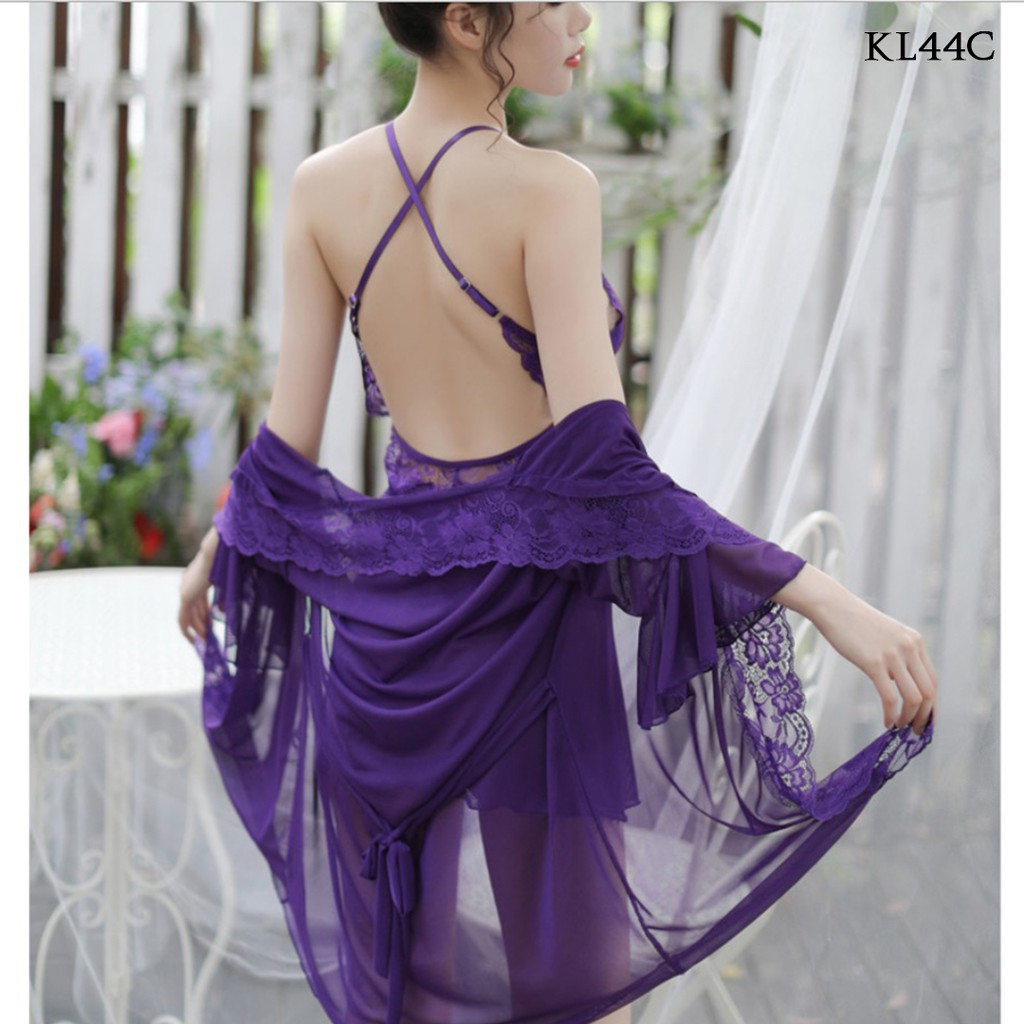 [PRODUK TERMURAH] LINGERIE KIMONO BAJU TIDUR WANITA DEWASA LACE UNGU KL44C