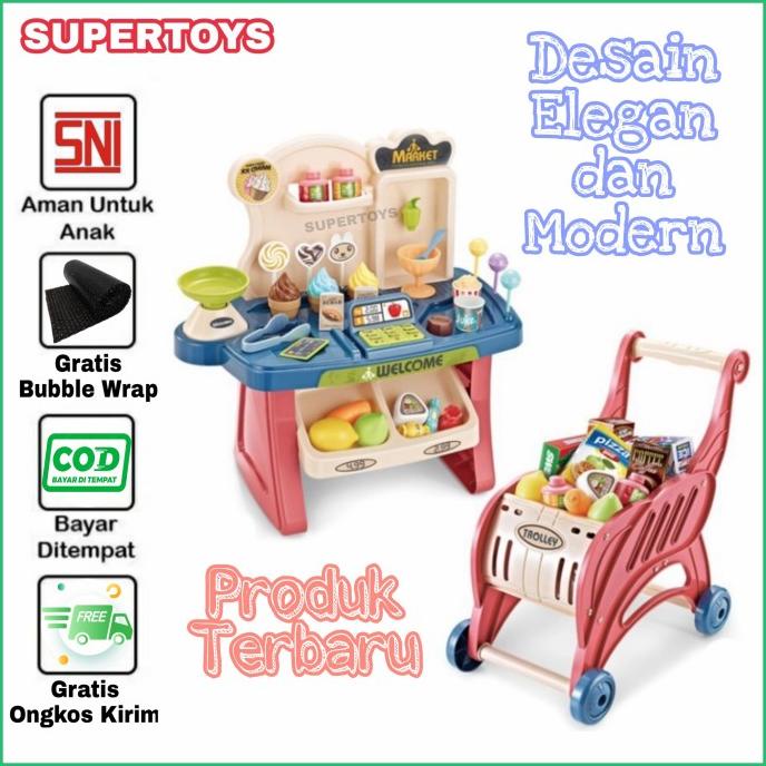 Mainan Supermarket Anak Kasir Mini Market Set Trolley Troli Belanja