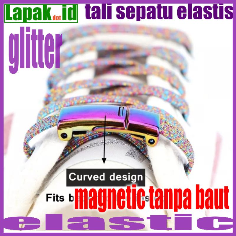 tali sepatu elastis flat glitter dengan magnetic lock tanpa baut