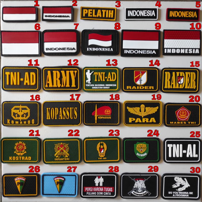 PATCH RUBBER LOGO TNI-AD/KOSTRAD/KOPASSUS/INFANTRI/RAIDER/TEMPELAN EMBLEM KARET VELCRO ARMY