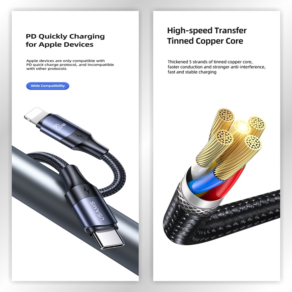 USAMS U71 Kabel Data Fast Charging Type C to Lightning 20W