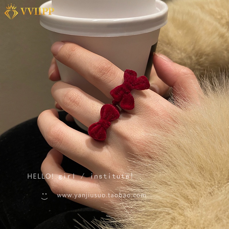 2pcs / Set Cincin Model Ikatan Simpul Warna Merah Biru Dapat Disesuaikan Untuk Wanita