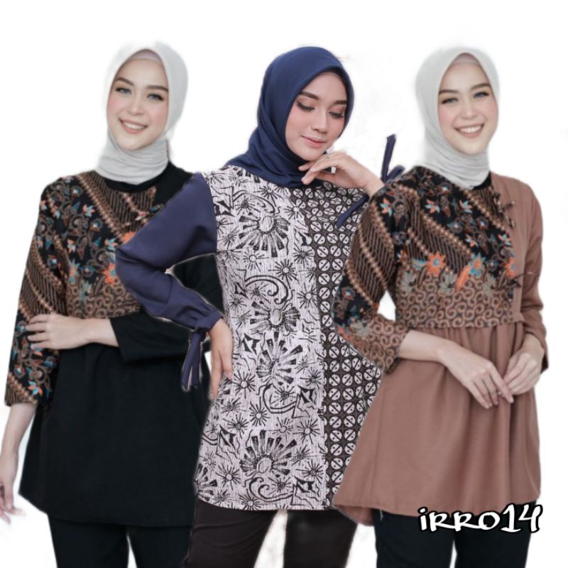 tey-17 Batik wanita ASJ SA HRB026 Kenongo Kemeja Tosca Pendek atasan modern blouse batik Irro14 size M L XL dan XXL-1
