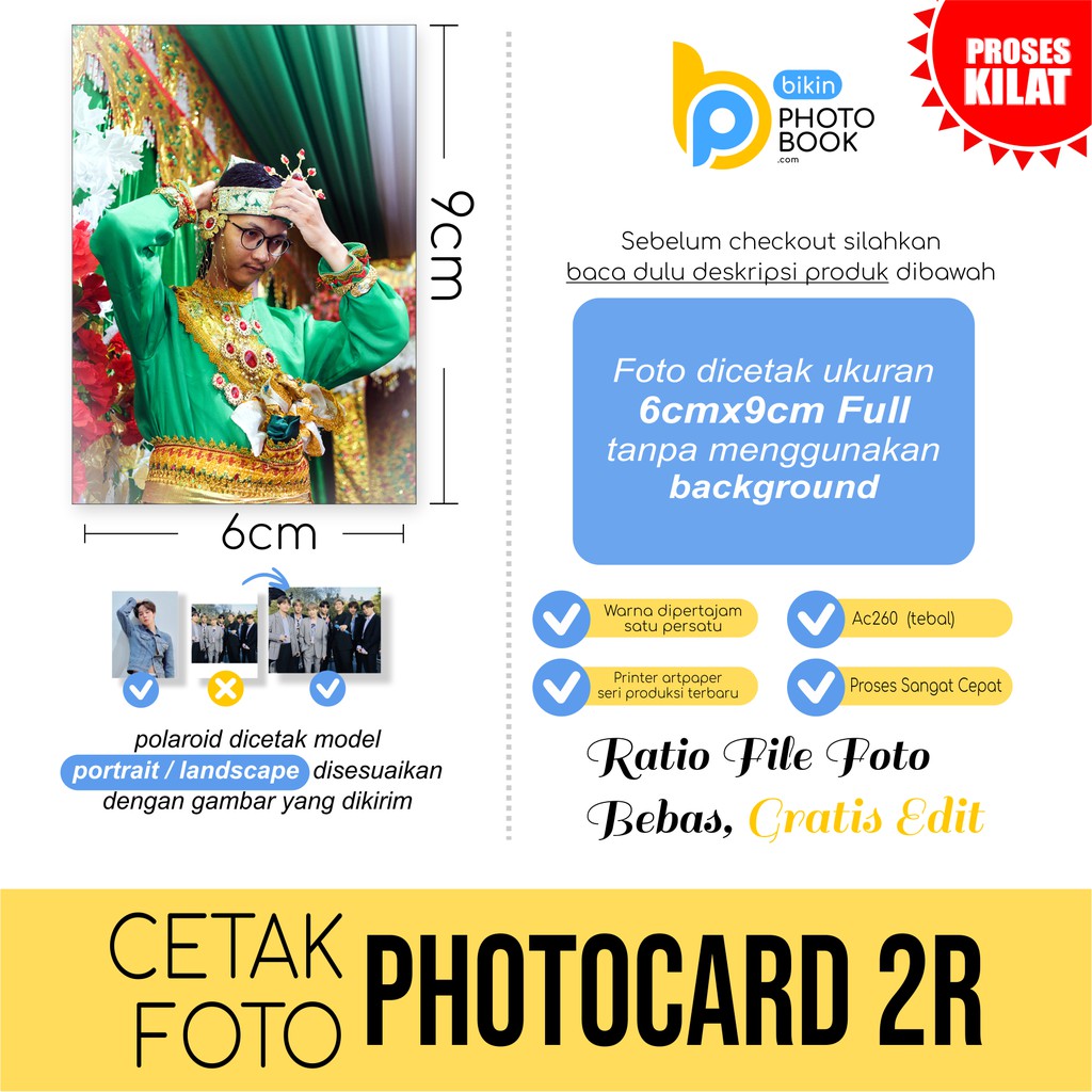 Cetak Foto Photocard / Postcard Custom 2R Glossy