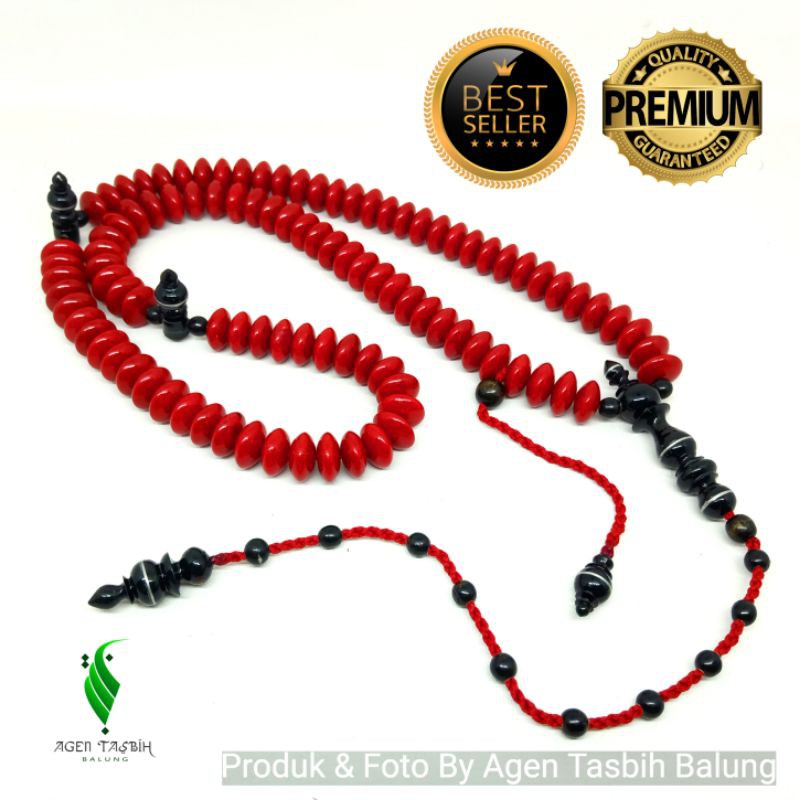 Tasbih Batu Marjan Merah Coral Laut Pipih Super size 7:12mm ORIGINAL!!!