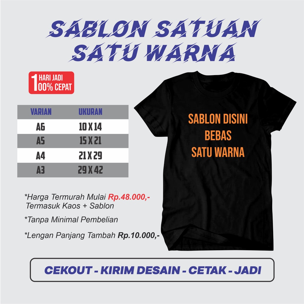 KAOS SABLON CUSTOM SATUAN SEHARI JADI | SABLON KAOS POLYFLEX PU | SABLON HARGA TERMURAH | SIZE S-XXL