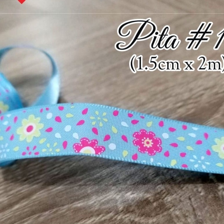

Pita Parcel Kado Bingkisan Hadiah Toples Biru Blue Bunga 1,5cmx2m
