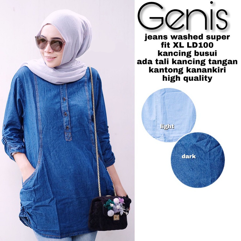 ASEA Atasan Wanita Blouse Jeans Wash Original Jumbo Genis Jeany