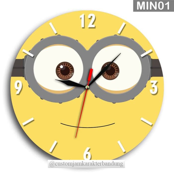 JAM DINDING KAYU UNIK MINIONS MIN01 FREE BATERAI - JAM DINDING MINION DESPICABLE ME - JAM MINIONS