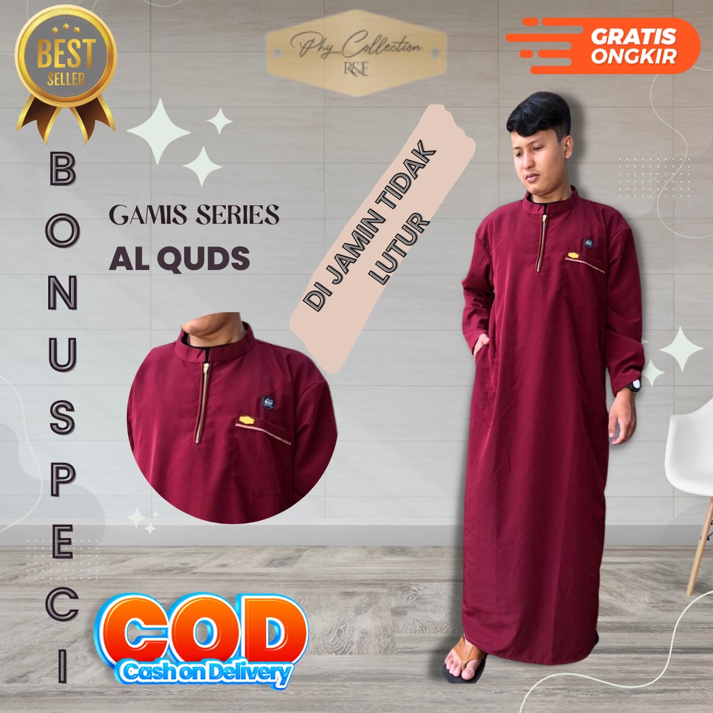 Gamis Jubah pria Laki Laki Dewasa Dan Remaja Lengan Panjang Oblong Model Haromain Al haramain Ukuran S M L XL XXL XXXL [AL-QUDS]