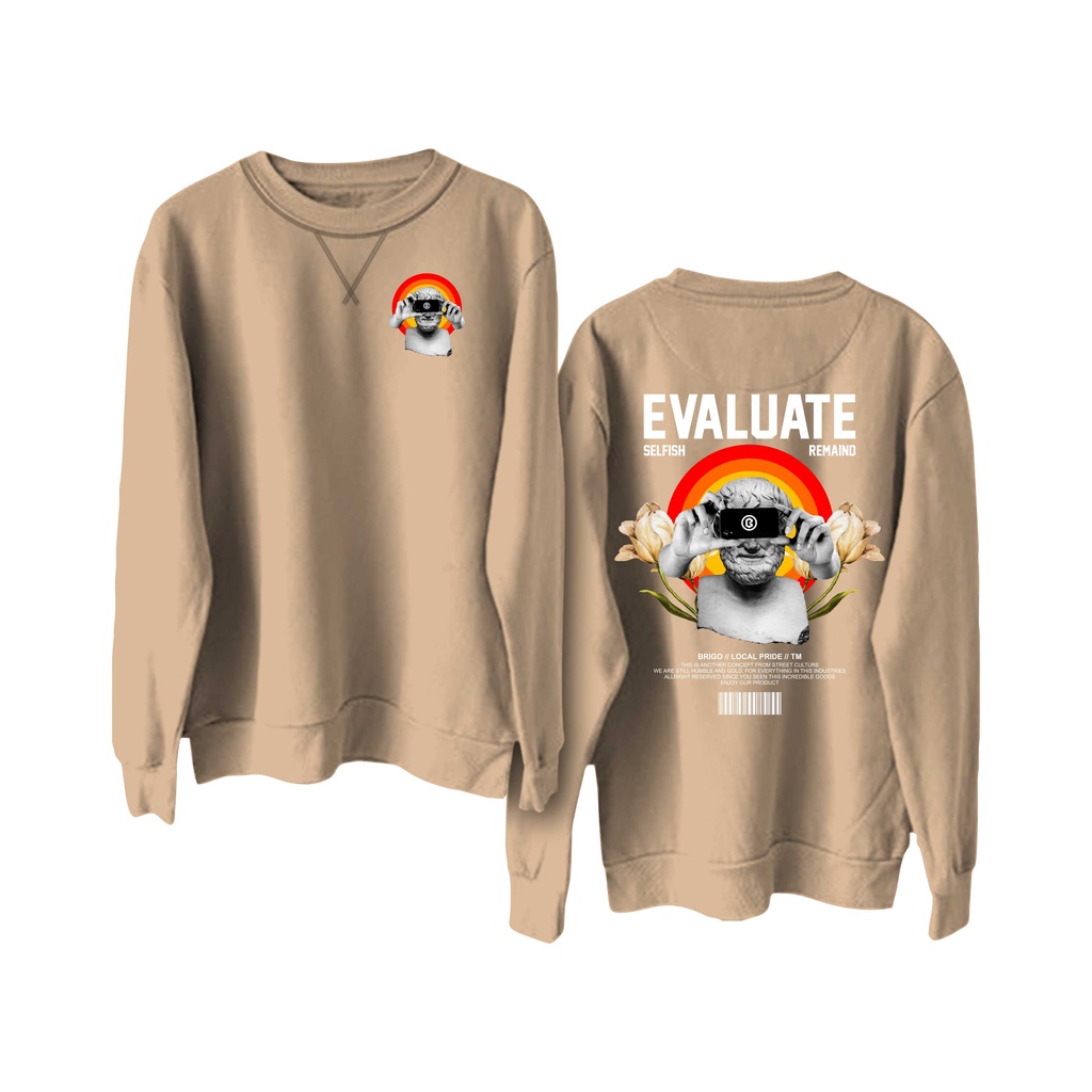 Sweater Crewneck BRIGO  evaluate Sablon DTF Fleece Cotton II BRIGO Basic Sweatshirt  evaluate II Cotton M-XXL (Pria &amp; Wanita) Free stiker&amp;Gantungan Kunci